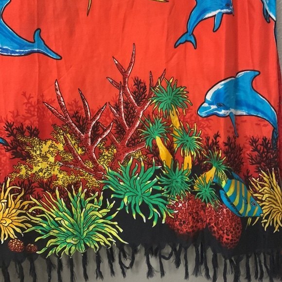 Five Parrots beach pool vacation lounge cover up ocean themed with belt small - Picture 8 of 12